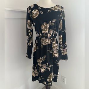 JCREW BLACK FLORAL LONGSLEEVE DRESS SIZE 0